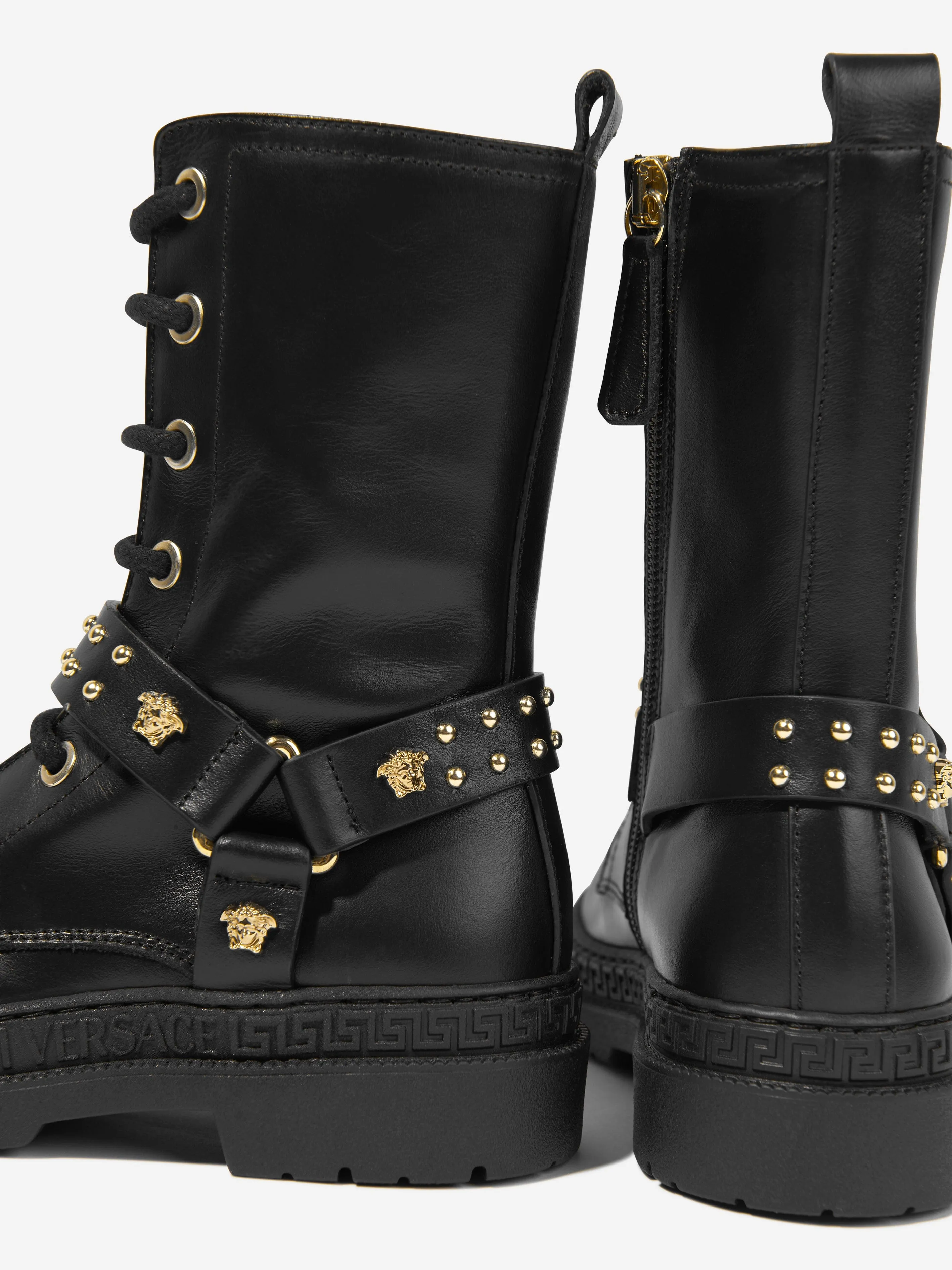 Bottes motard en cuir Versace pour femmes en noir