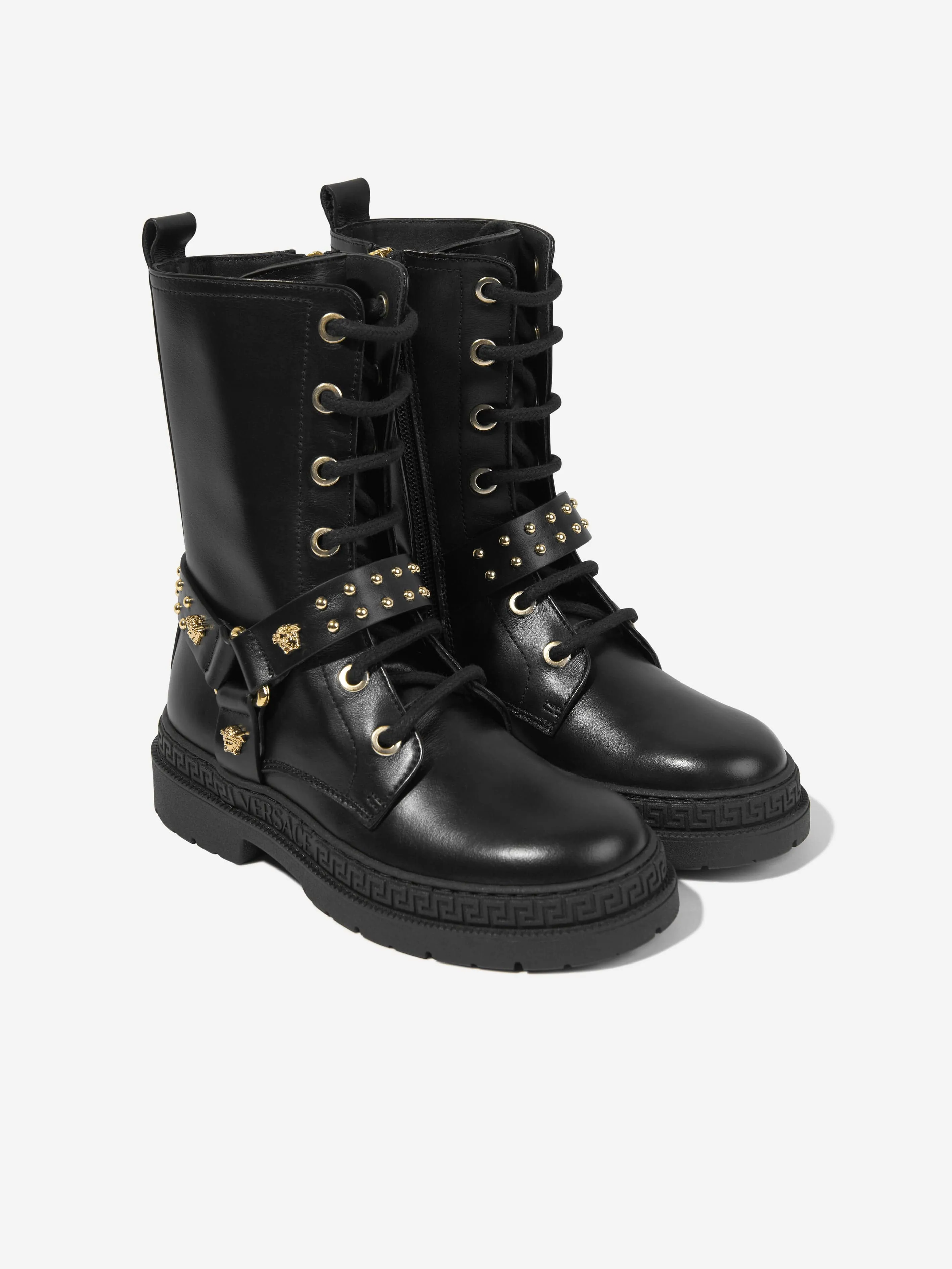 Bottes motard en cuir Versace pour femmes en noir