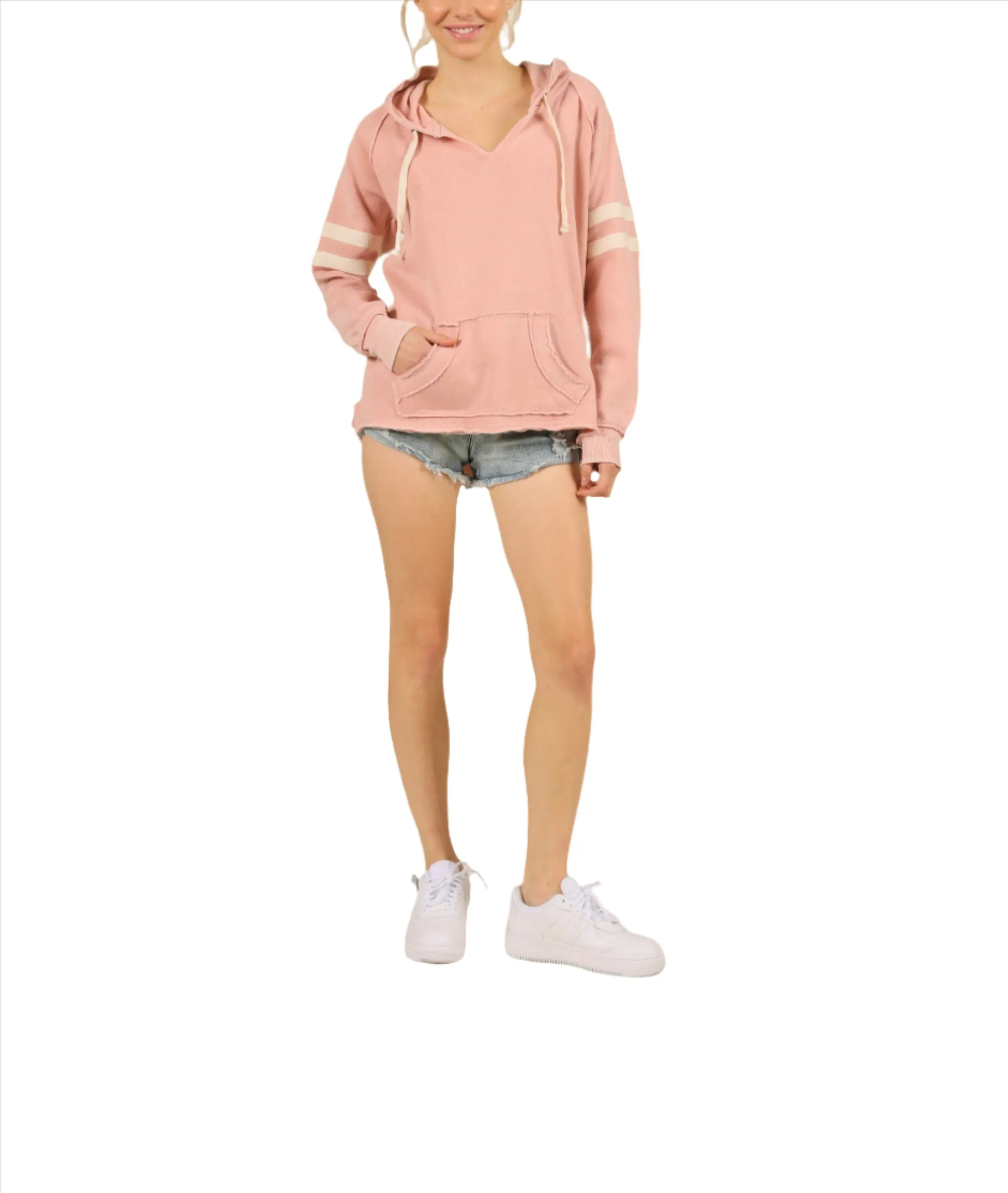 Pull à capuche vintage Havana/Ocean Drive à rayures sur les manches Mauve mystique OD2949