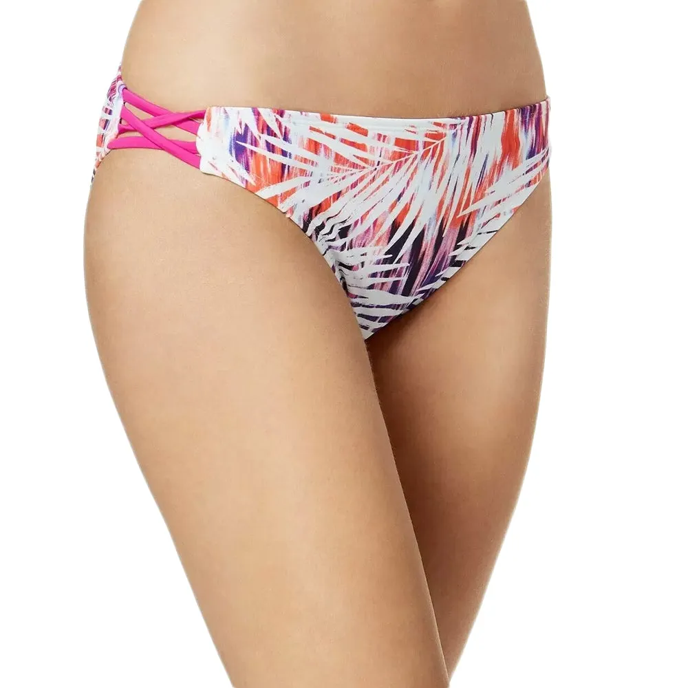 Bas de bikini imprimé feuille et brise pour femme, Blanc