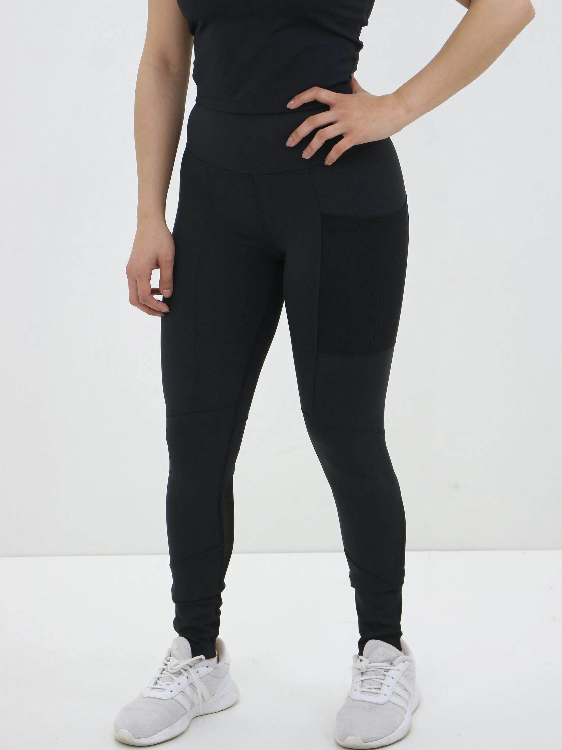 Legging Femme à Poches Latérales en Maille, Noir