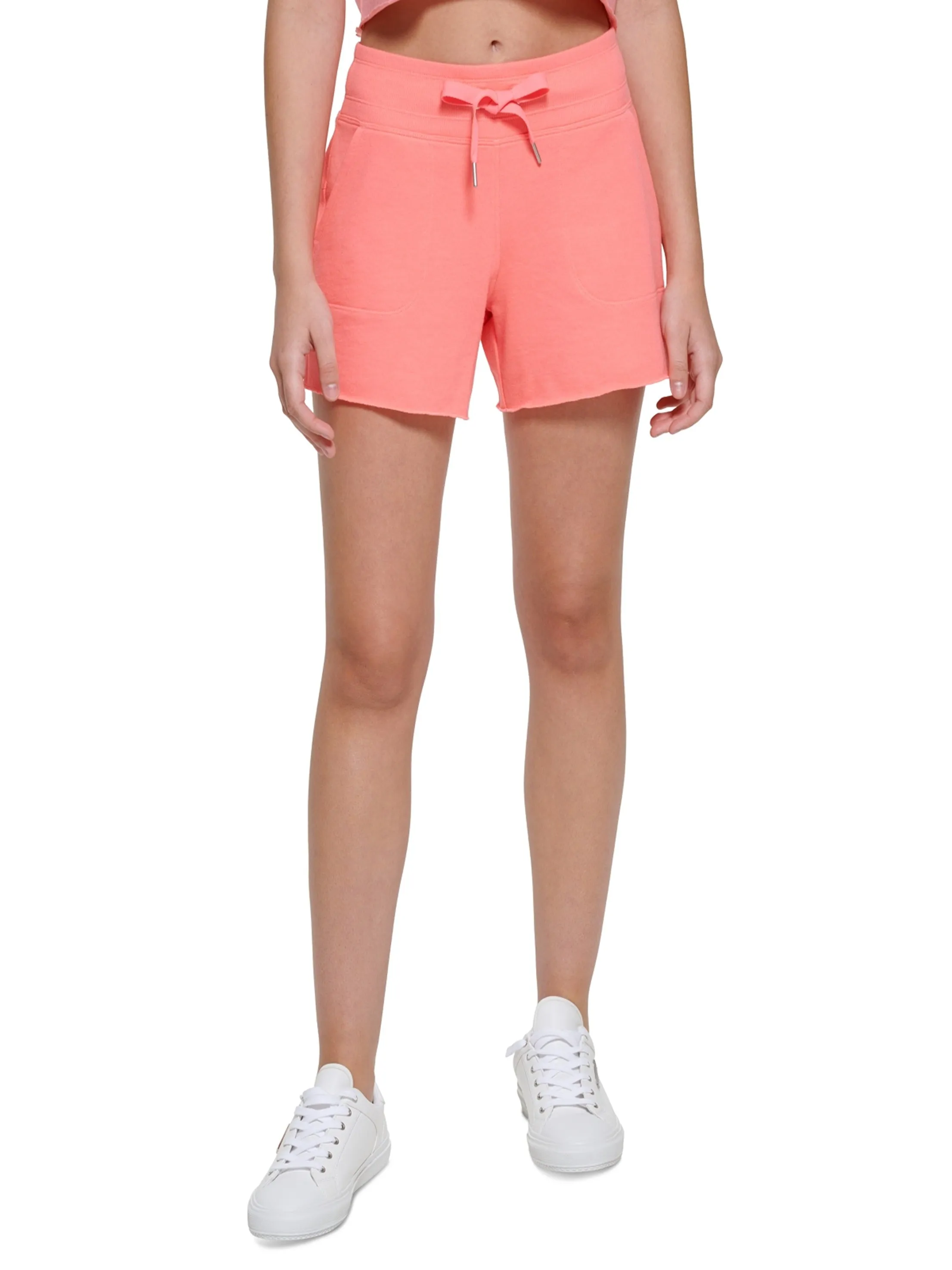 Short de sport pour femme à taille côtelée, Rose