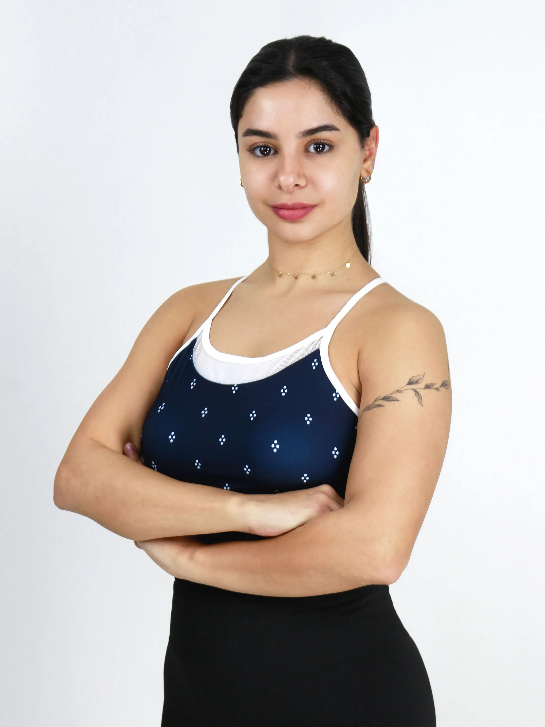 Soutien-gorge de sport imprimé sans manches pour femme, Marine