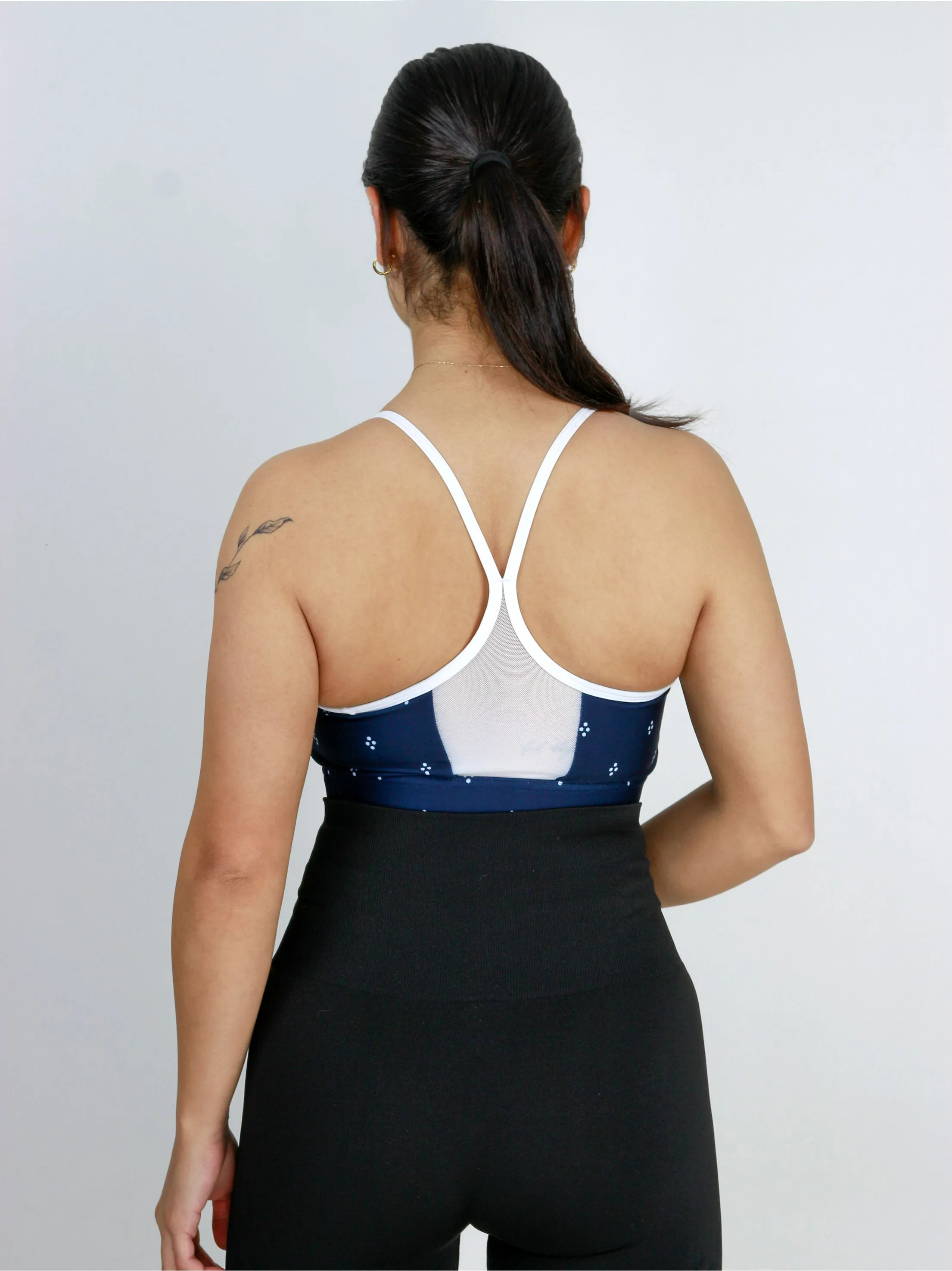 Soutien-gorge de sport imprimé sans manches pour femme, Marine
