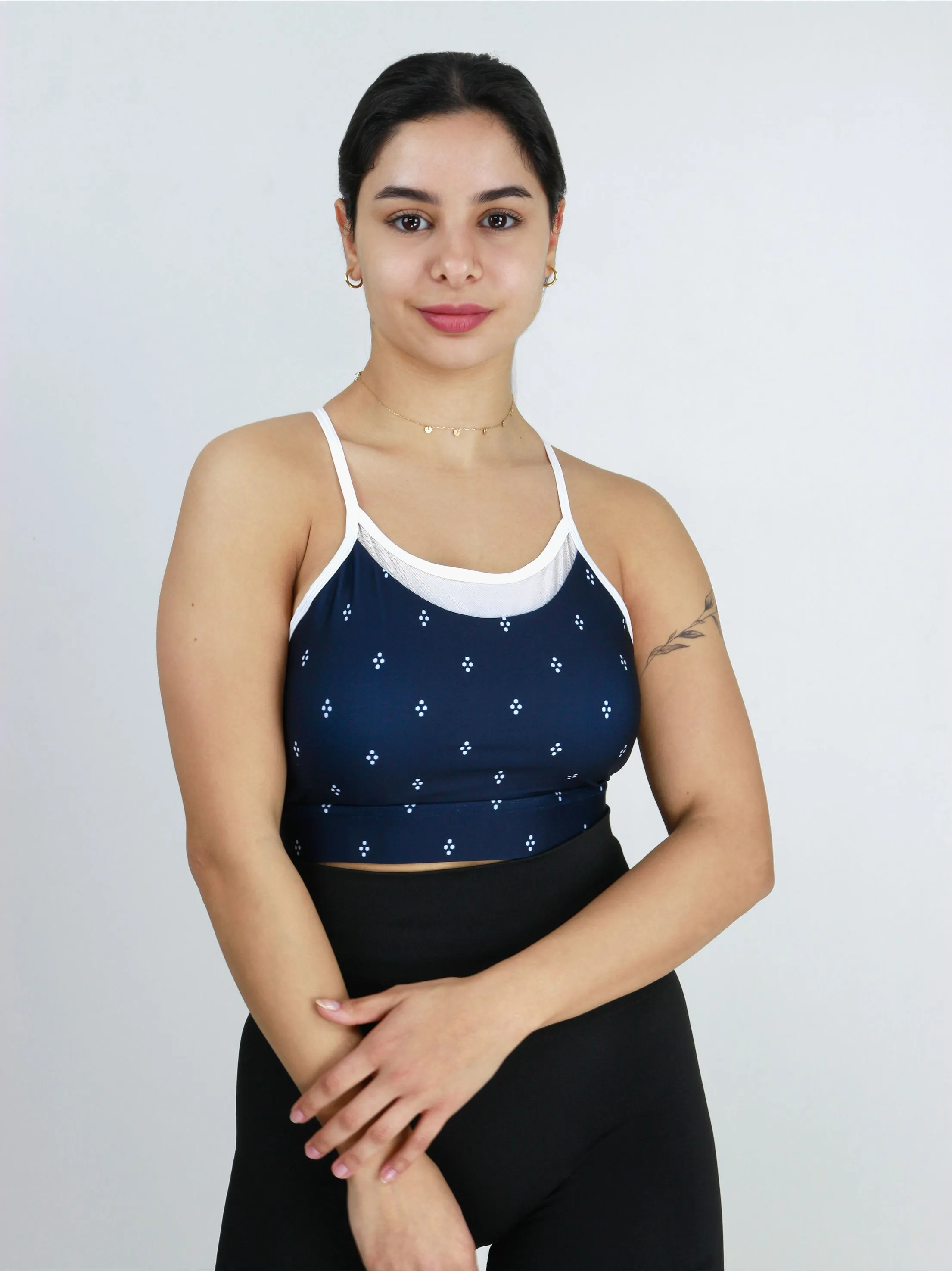 Soutien-gorge de sport imprimé sans manches pour femme, Marine
