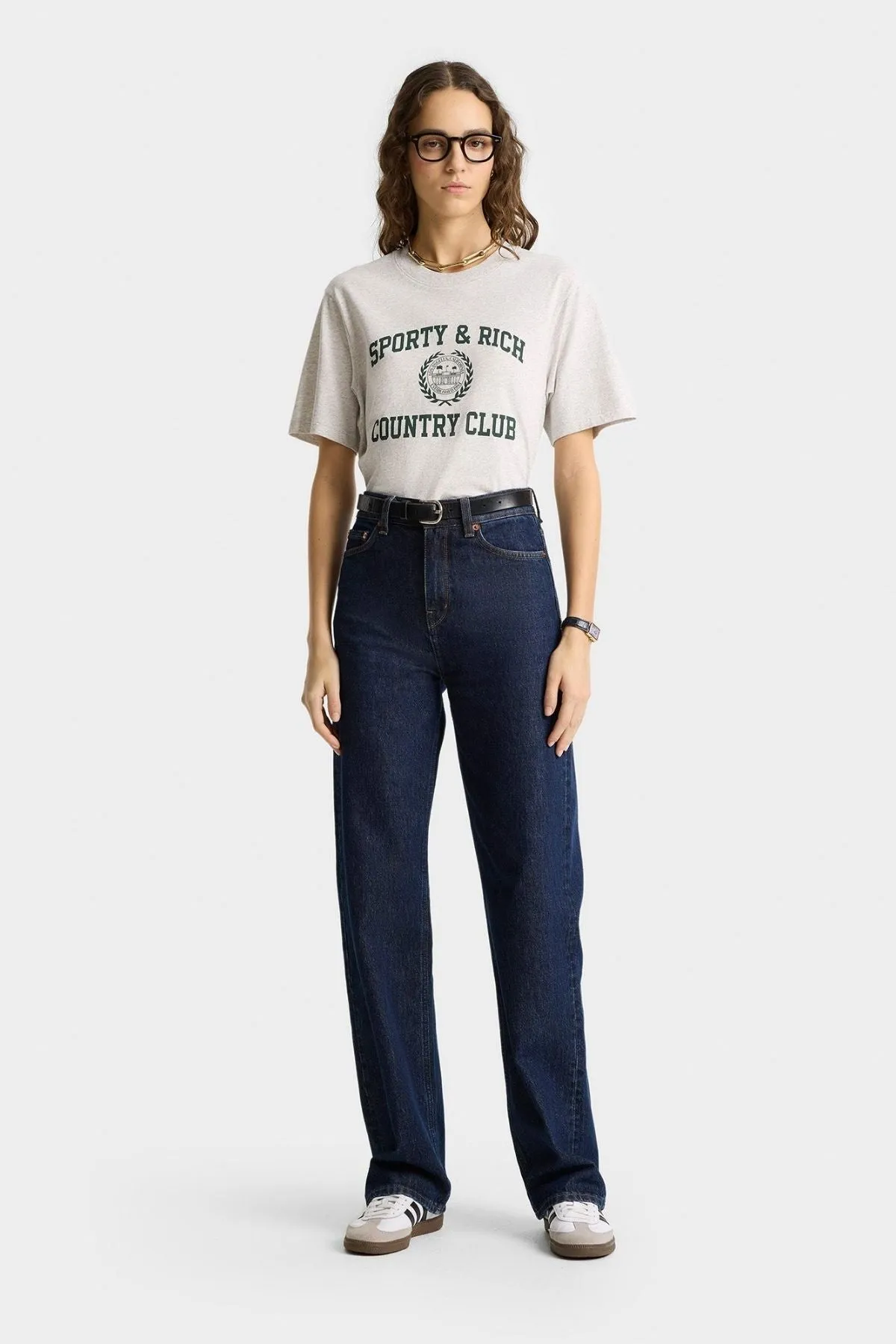 T-shirt Sporty & Rich à écusson universitaire pour femmes - Gris chiné