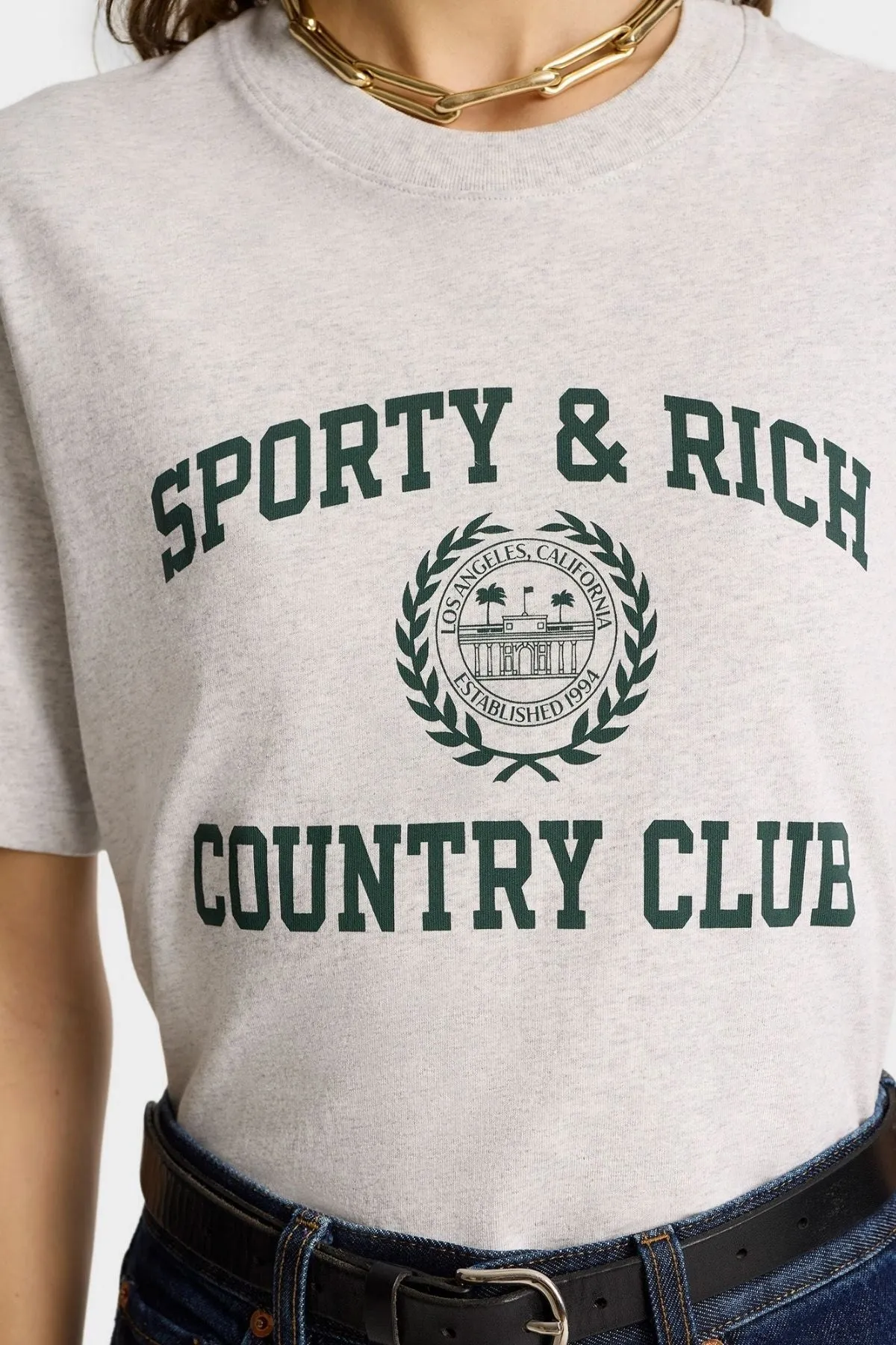 T-shirt Sporty & Rich à écusson universitaire pour femmes - Gris chiné