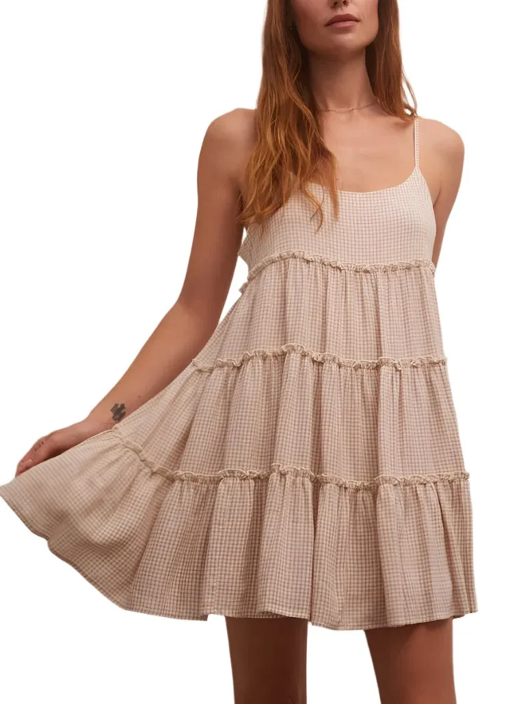 Z Supply Robe Mini Vichy Carina Blanc Adobe