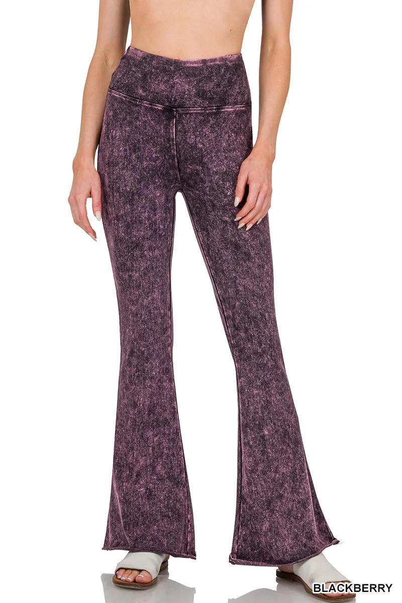Zenana Pantalon BootCut à Taille Haute Effet Minéral Lavé avec Ourlet Brut SP-102