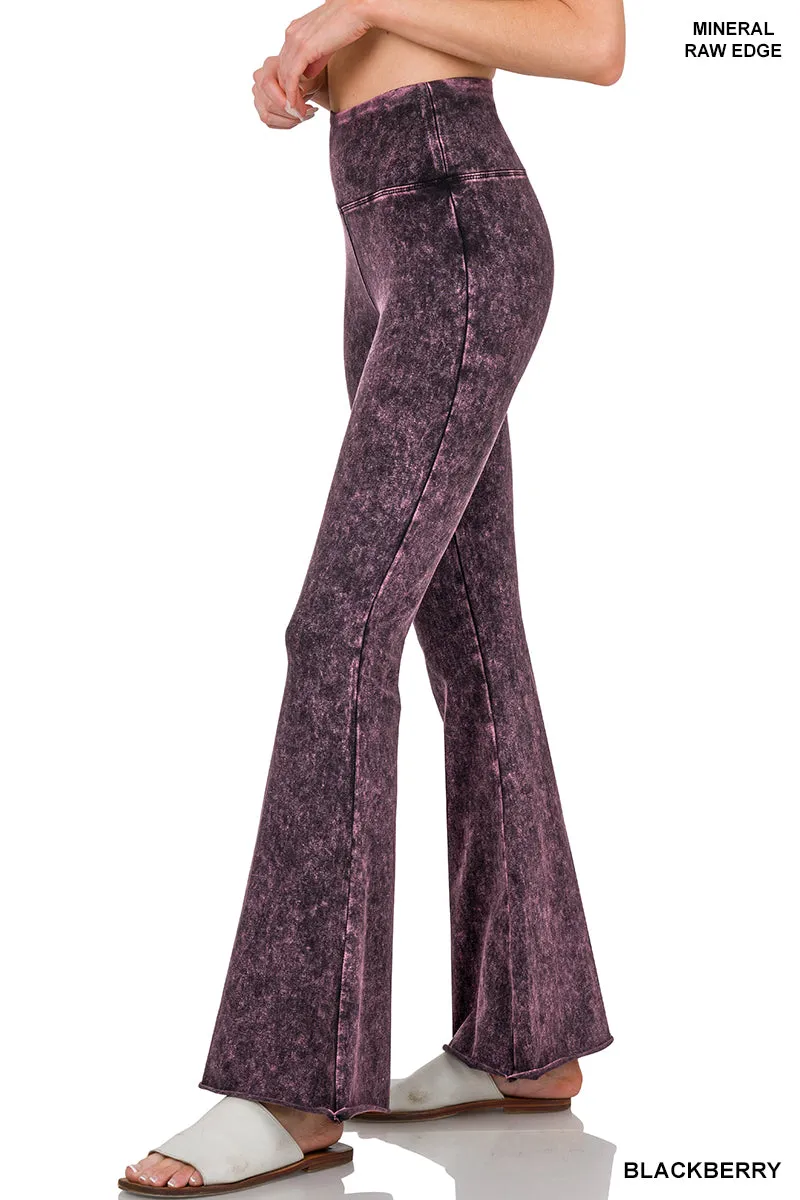 Zenana Pantalon BootCut à Taille Haute Effet Minéral Lavé avec Ourlet Brut SP-102