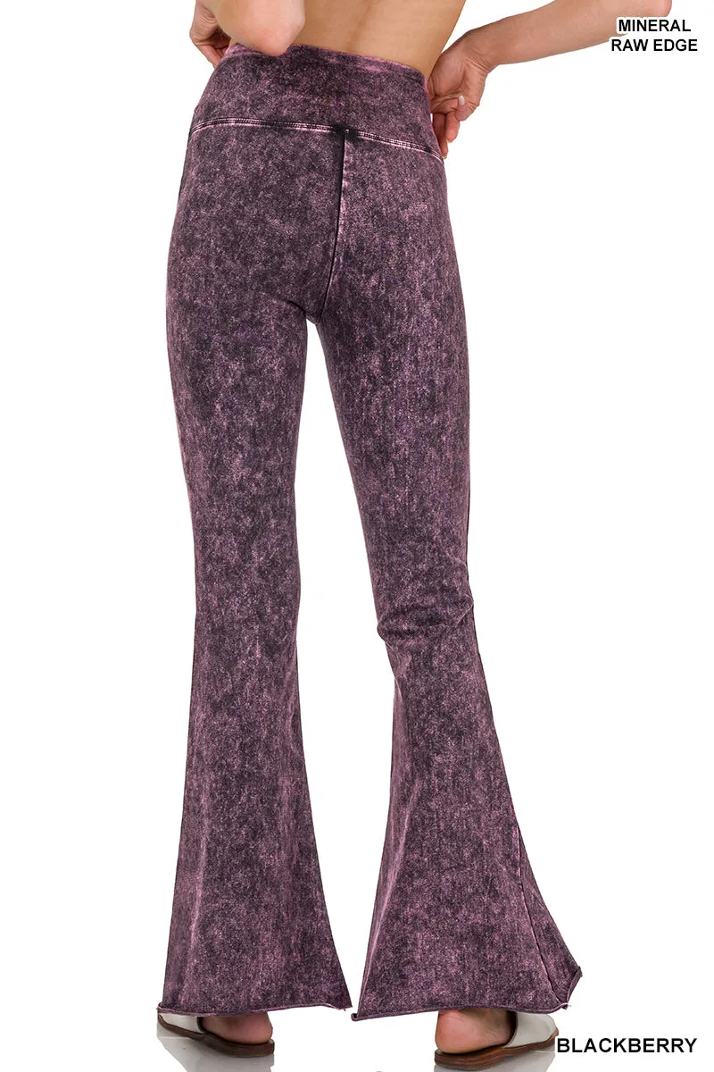 Zenana Pantalon BootCut à Taille Haute Effet Minéral Lavé avec Ourlet Brut SP-102