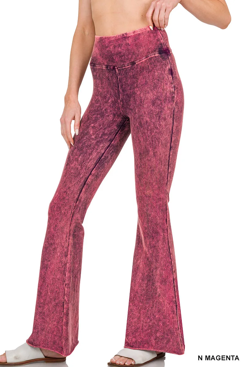 Zenana Pantalon BootCut à Taille Haute Effet Minéral Lavé avec Ourlet Brut SP-102