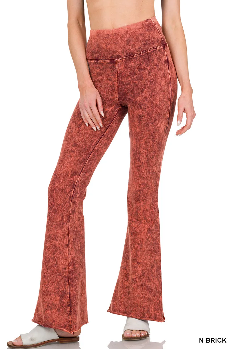 Zenana Pantalon BootCut à Taille Haute Effet Minéral Lavé avec Ourlet Brut SP-102